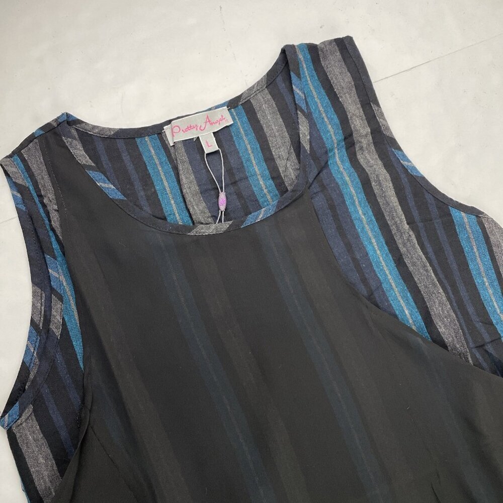 Pretty Angel Two Piece Multi layer Dress Tunic Women’s L Striped Teal Black